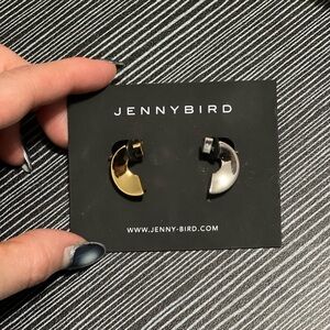 Jenny Bird Half Hoop Heart Stud Earrings - Gold & Silver Pair